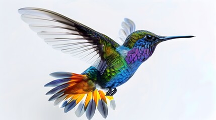 Obraz premium Iridescent Hummingbird in Frozen Motion Avian Elegance on Minimalist White Background
