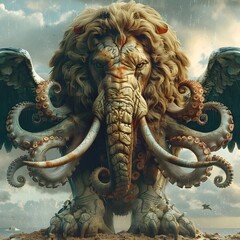 Fototapeta premium Majestic Mammoth like Creature Soaring Through Celestial Skies