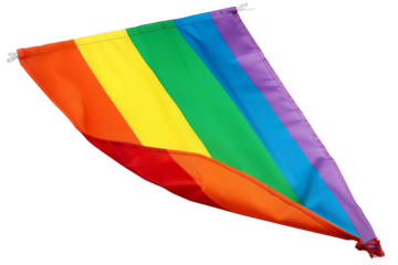 Rainbow pennant, isolated on solid white background, PNG di-cut style, realistic photo style, object as model