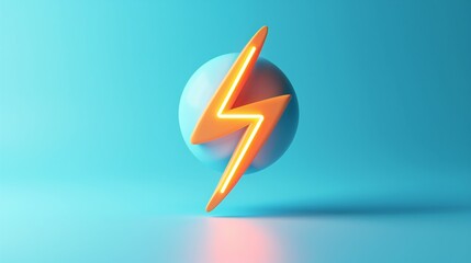 3D Neon Lightning Bolt on Blue Background