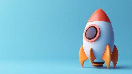 3D Rendered Cartoon Rocket on Blue Background