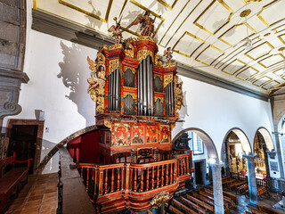 Interior of Faro Cathedral, Se Catedral in Faro, Algarve, Portugal. With walls finely decorated by...