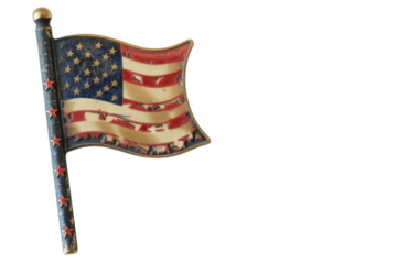 American flag lapel pin, isolated on solid white background, PNG di-cut style, realistic photo style, object as model