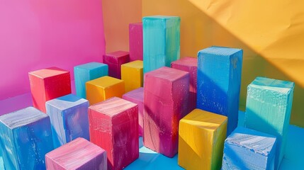 Obraz premium Vibrant 3D Colorful Block Stacks: Dynamic and Playful Photography