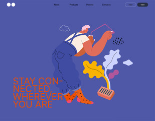 Life Unframed: Painter -modern flat vector concept illustration of a man drawing a house on the wall. Metaphor of unpredictability, imagination, whimsy, cycle of existence, play, growth and discovery