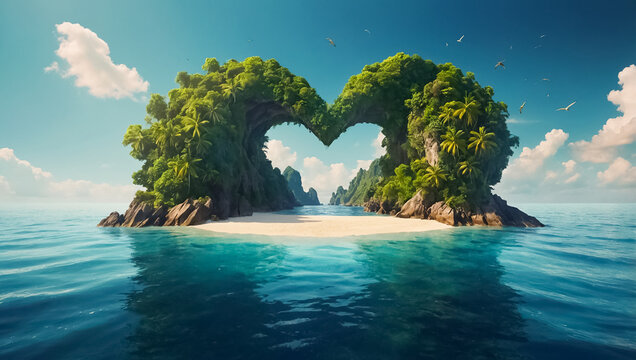 beautiful tropical island in the shape of a heart, sea nature