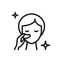 Woman applying eye cream outline icon. Contour symbol. Vector isolated outline drawing for web design.