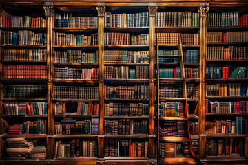 A photo of a vintage library with stacks of antique books. The aged, leather-bound volumes are intricately detailed, evoking a sense of history and knowledge. Perfect for themes of literature, history