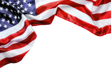 American flag, isolated on solid white background, PNG di-cut style, realistic photo style, object as model