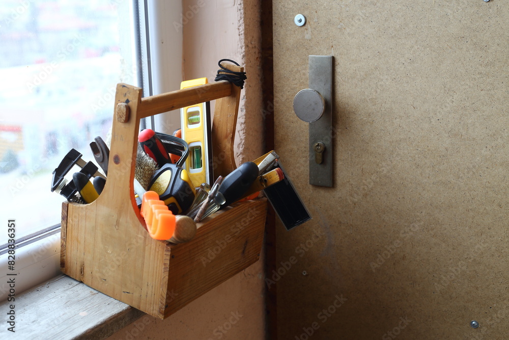 Wall mural retro wooden toolbox