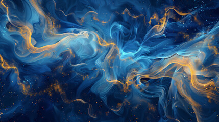 Obraz premium Abstract Blue and Gold Swirling Fluid Art