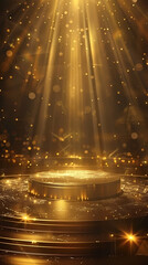 The golden podium shines with light, creating an atmosphere of victory and achievement.