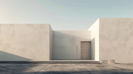 A white building with a door and a window - Powered by Adobe