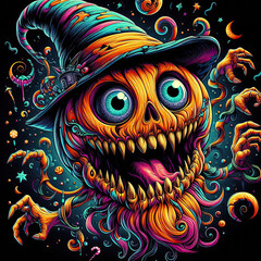 Halloween jack o lanterns on various creepy background