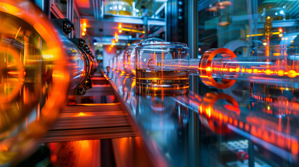 Obraz premium Reflection Photo of Quantum Entanglement Experiment, in a Quantum Physics Lab, with Reflective Surfaces, from a Reflective Angle, Symbolizing Interconnectedness and Mystery