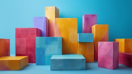 Obraz premium Vibrant Three-Dimensional Blocks: Playful Arrangements of Colorful Geometric Shapes