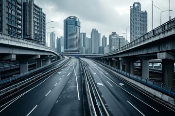 Empty highways and urban skylines, A photo of Empty asphalt road and modern city, AI generated