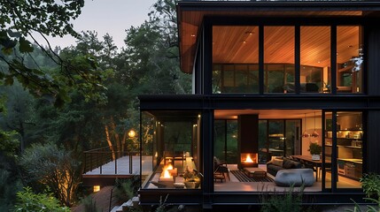 Fototapeta premium Enchanted Serenity: A Contemporary Forest Escape - Discover the Timeless Beauty and Tranquility of Nature's Modern Sanctuary Amidst Towering Trees and Lush Foliage