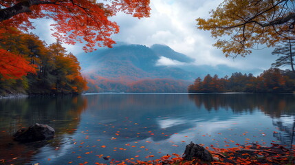 A colorful autumn scene in Nikko National Park