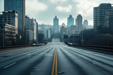 Empty highways and urban skylines, A photo of Empty asphalt road and modern city, AI generated