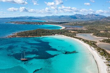 Aerial View of Cala Brandinchi, Gallura, Northwestern Sardinia, Italy