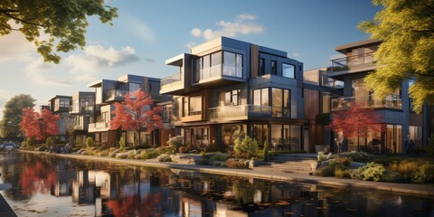 Fototapeta premium Modern Building with Apartments on riverside