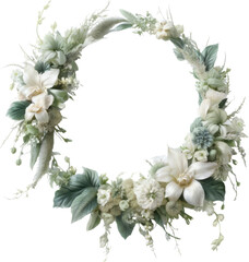 white wreath of flowers on transparent background