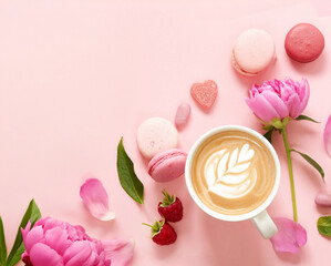 coffee latte and macaroon cookies for dessert