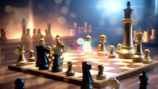 Interactive 3D Chess Challenge: Looping Seamless Time Lapse Video Background 4K