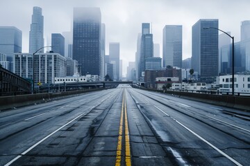 Empty highways skylines, A photo of an Empty asphalt road and a modern city, AI generated