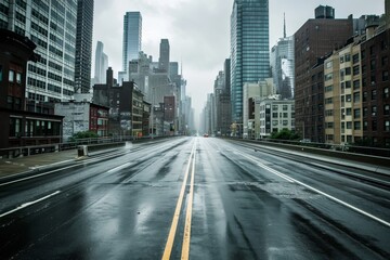 Empty highways skylines, A photo of an Empty asphalt road and a modern city, AI generated