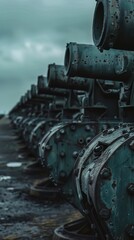 Naklejka premium Anti tank missiles lined up, ready to defend against armored threats, silent sentinels of the battlefield