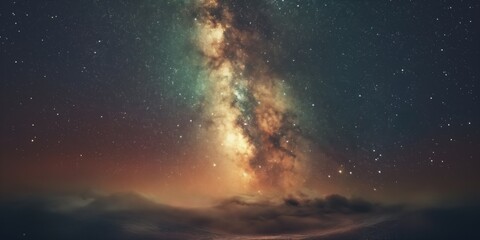 An awe-inspiring view of the Milky Way galaxy with stars scattered across the night sky and clouds below