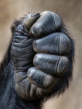 Closeup of a gorillas hand, capturing the similarities to human anatomy, perfect for primate and evolutionary studies