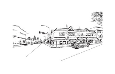 Print Building view with landmark of Santa Rasa is the city in California. Hand drawn sketch illustration in vector.