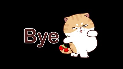 Animated Funny Cat Walking with a Rose Saying Goodbye - Transparent Background