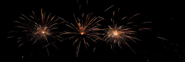 Naklejka premium Pyrotechnics and fireworks on black night sky. Firework banner and traditional celebration background