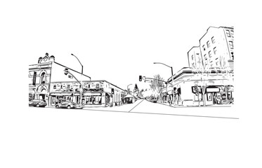 Print Building view with landmark of Santa Rasa is the city in California. Hand drawn sketch illustration in vector.
