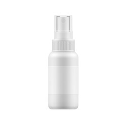 Blank plastic cosmetic bottle mockup on white background, White medical bottle, Small White Bottle of Hand Sanitizer, Skin Antiseptic, Antibacterial Fluid, Makeup Remover or Hair Spray