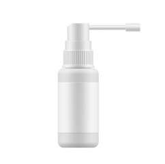 Blank plastic cosmetic bottle mockup on white background, throat, White medical bottle, Small White Bottle of Hand Sanitizer, Skin Antiseptic, Antibacterial Fluid, Makeup Remover or Hair Spray
