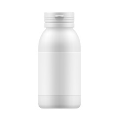 Medicine bottle with blank label on white background
