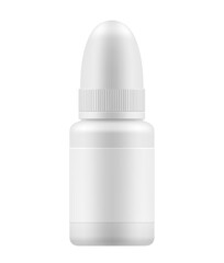 Blank plastic cosmetic bottle mockup on white background, White medical bottle, Small White Bottle of Hand Sanitizer, Skin Antiseptic, Antibacterial Fluid, Makeup Remover or Spray nasal