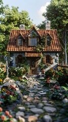 Obraz premium Small cottage house with garden