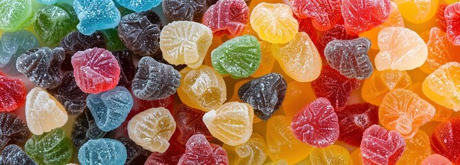 colorful sweet candies with various flavors. piles of candy in various shapes that tempt your taste buds.