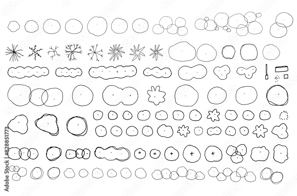Poster doodle Vector tree top view isolated on white background for landscape plan and architecture layout drawing, elements for environment and garden