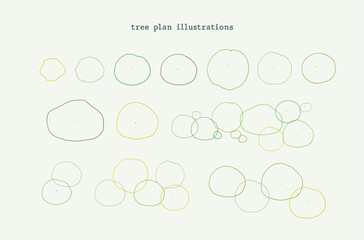 doodle Vector tree top view isolated on white background for landscape plan and architecture layout drawing, elements for environment and garden