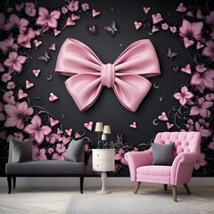pink sofa with a bow and ribbon
