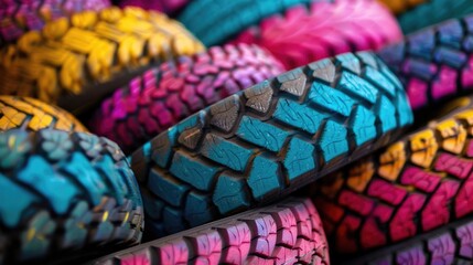 Colorful stack of tires