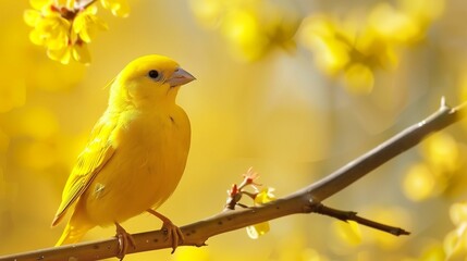 Obraz premium Yellow canary bird sitting on a branch