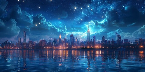 Fototapeta premium Stunning New York City Skyline at Night